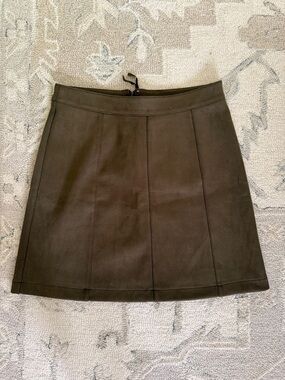 Maeve by Anthropologie Classic Olive Green A-Line Skirt Suede Feel